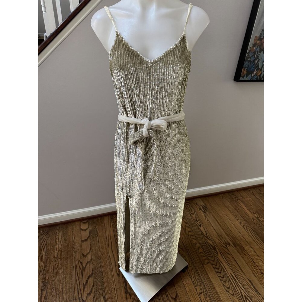 Retrofête Gold Sequin Slip Dress – XS • Metallic Evening Gown • Holiday / NYE - Picture 3 of 10
